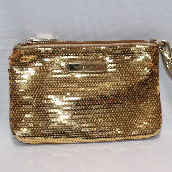 MICHAEL Michael Kors Gold Leather Sequin Mini Handbag/Wristlet - Picture 1 of 9